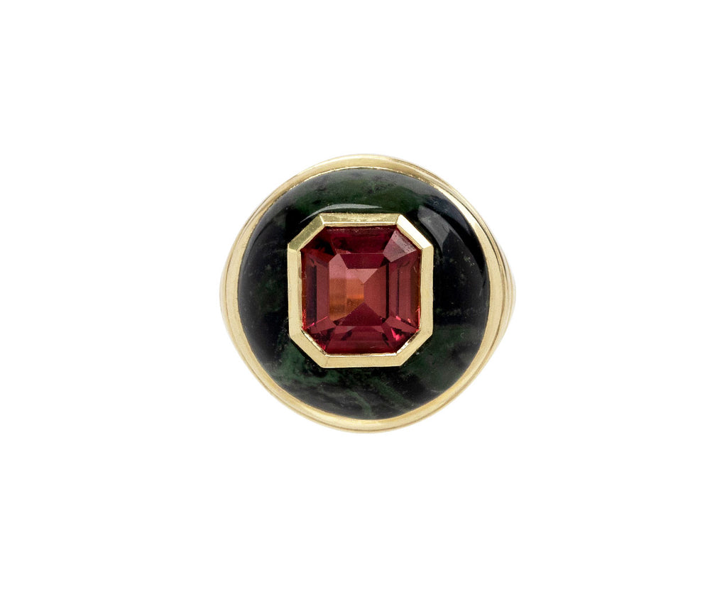 Red Tourmaline and Spotted Green Jasper Small Lollipop Ring