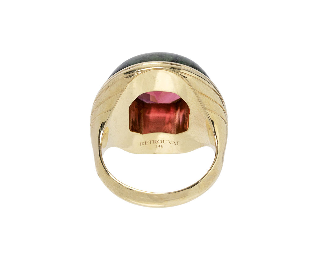 Red Tourmaline and Spotted Green Jasper Small Lollipop Ring