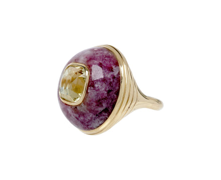 Purple Trolleite and Butter Tourmaline Lollipop Ring