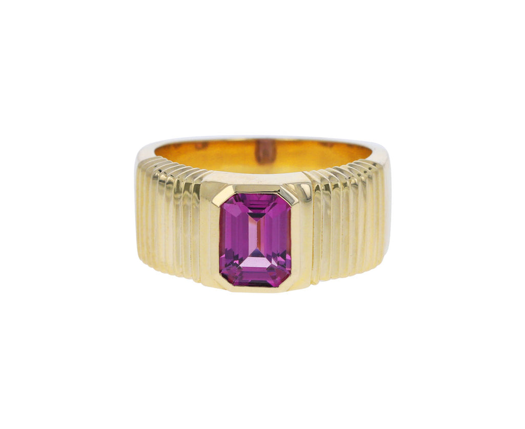 Emerald Cut Pink Sapphire Pleated Solitaire Band