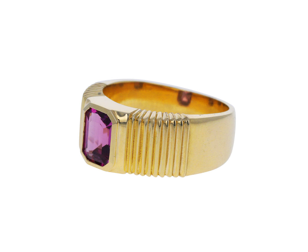 Emerald Cut Pink Sapphire Pleated Solitaire Band