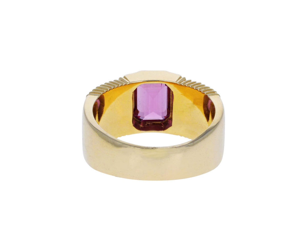 Emerald Cut Pink Sapphire Pleated Solitaire Band
