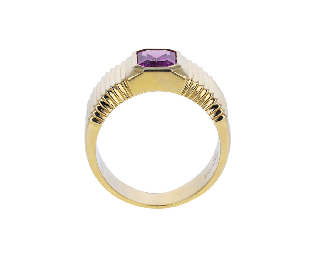 Emerald Cut Pink Sapphire Pleated Solitaire Band