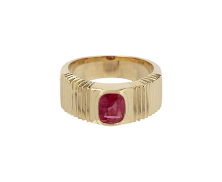 Cushion Cut Ruby Pleated Solitaire Ring