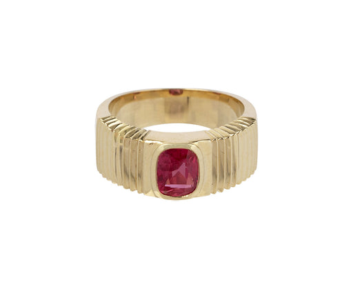 Cushion Cut Ruby Pleated Solitaire Ring