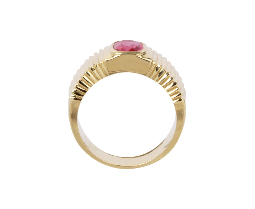 Cushion Cut Ruby Pleated Solitaire Ring