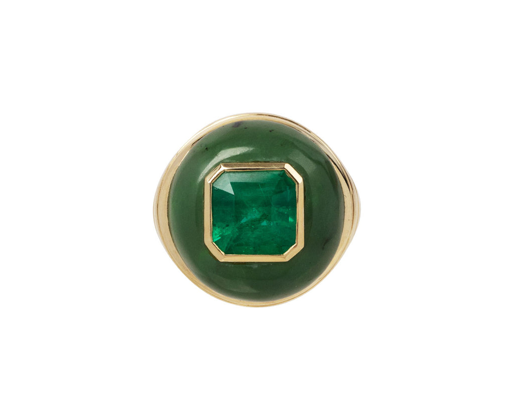 Emerald and Nephrite Jade Lollipop Ring