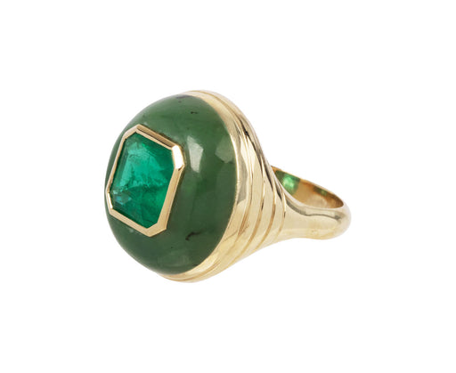 Emerald and Nephrite Jade Lollipop Ring