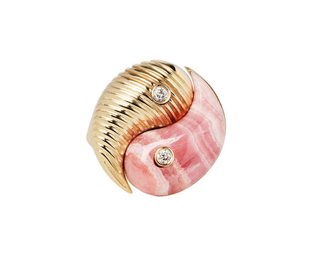 Rhodochrosite and Diamond Yin Yang Ring