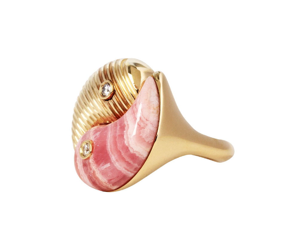 Rhodochrosite and Diamond Yin Yang Ring