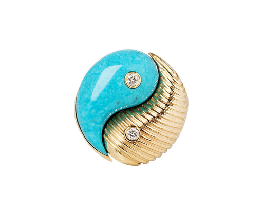 Turquoise and Diamond Yin Yang Ring