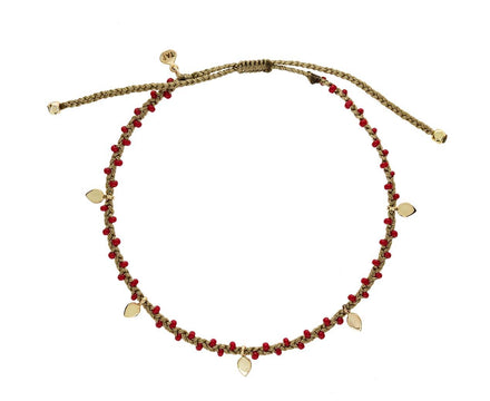 Red Glass Bead and Gold Leaf Bracelet - TWISTonline 