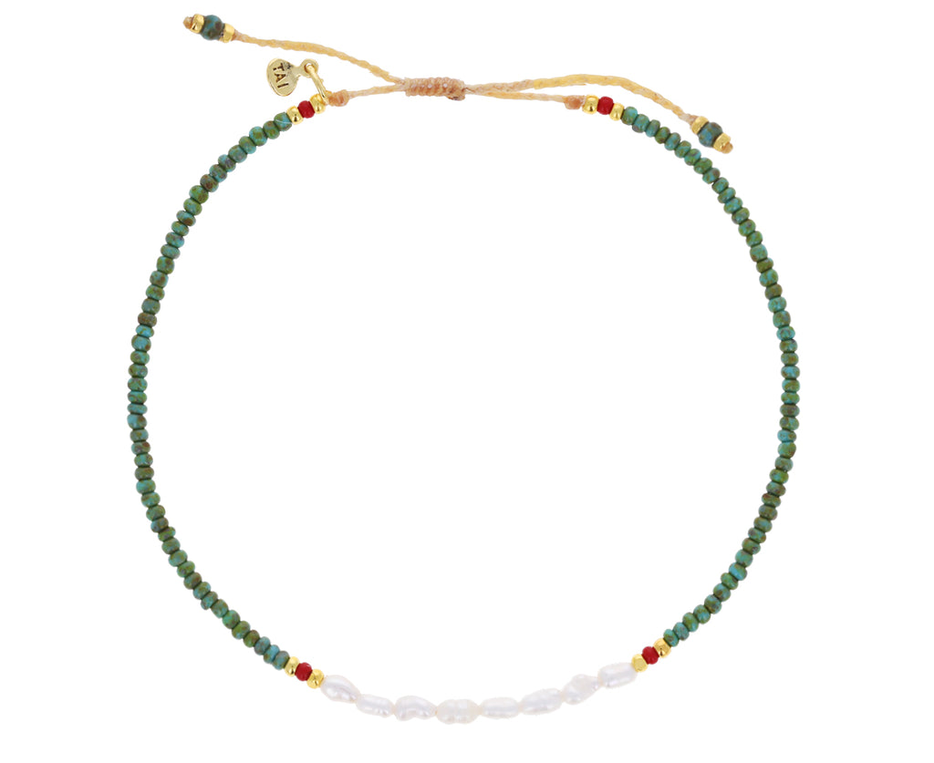 Pearl and Green Bead Bracelet