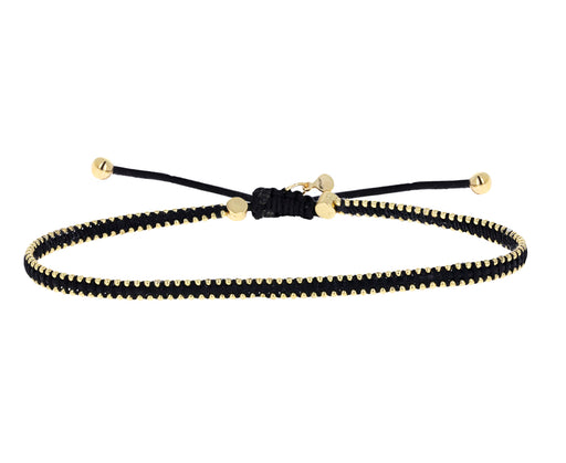 Black Nylon and Tiny Gold Plated Beaded Bracelet
