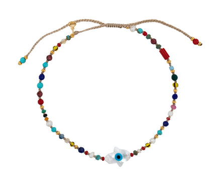 Tai Evil Eye Shall Hamsa Hand Gem Beaded Bracelet
