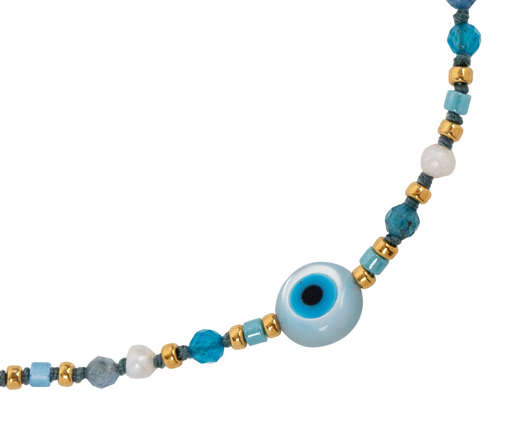 Tai Beaded Pearl and Tiny Gem Evil Eye Bracelet Close Up
