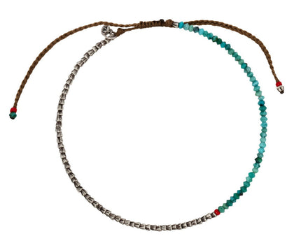 Tai Turquoise and Silver Half and Half  Beaded BraceletTai