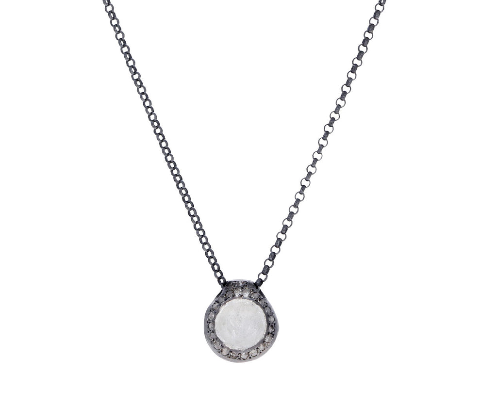 White Rutilated Quartz and Icy Gray Diamond Pendant Necklace