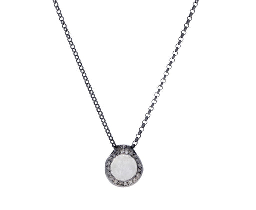 White Rutilated Quartz and Icy Gray Diamond Pendant Necklace