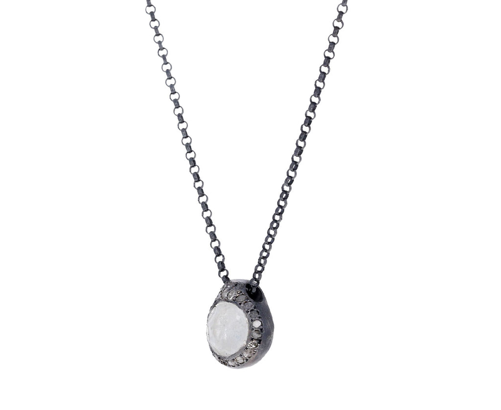 White Rutilated Quartz and Icy Gray Diamond Pendant Necklace