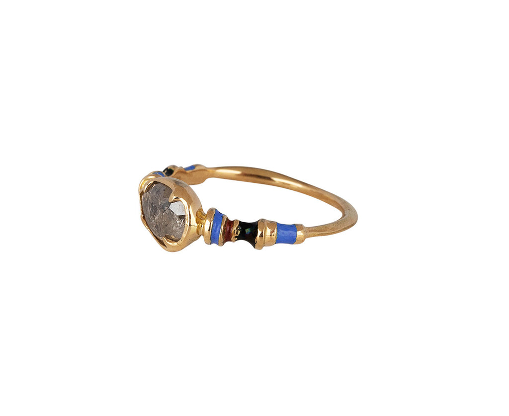 Rusty Thought Pear Rustic Diamond Enamel Solitaire Ring Side]