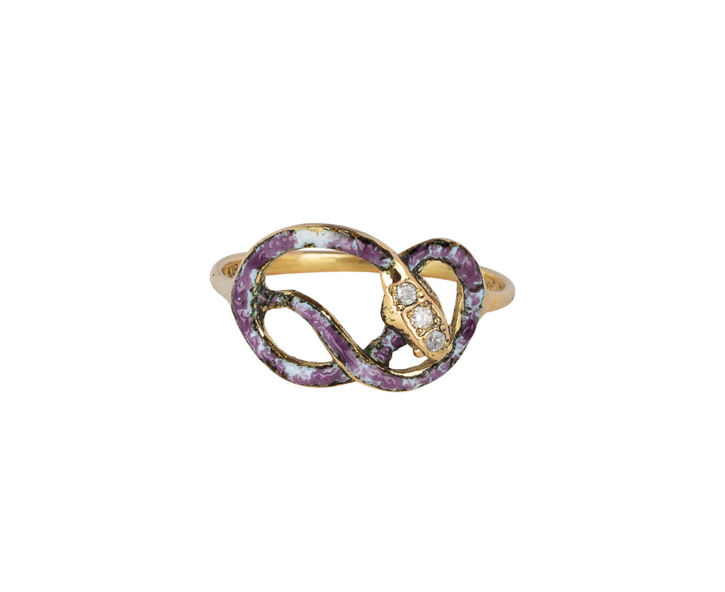 Rusty Thought Purple Enamel Diamond Head Serpent Ring