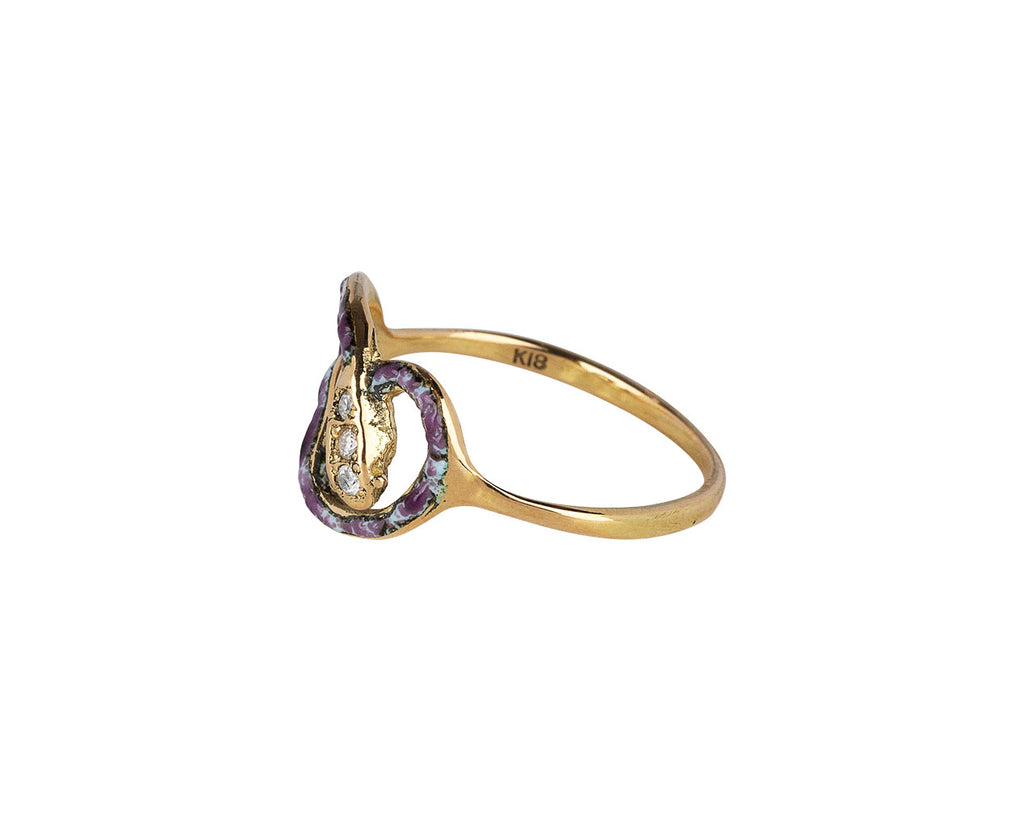 Rusty Thought Purple Enamel Diamond Head Serpent Ring Side View