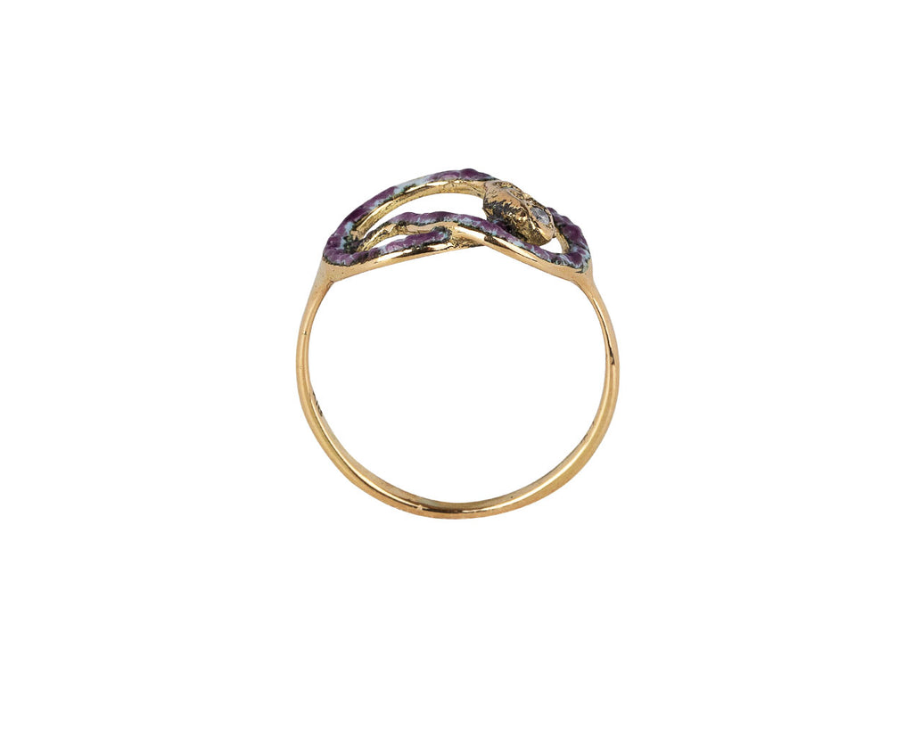 Rusty Thought Purple Enamel Diamond Head Serpent Ring Top