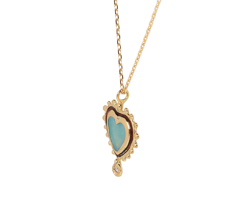 Rusty Thought Light Blue Enamel Heart Pendant Necklace Side View