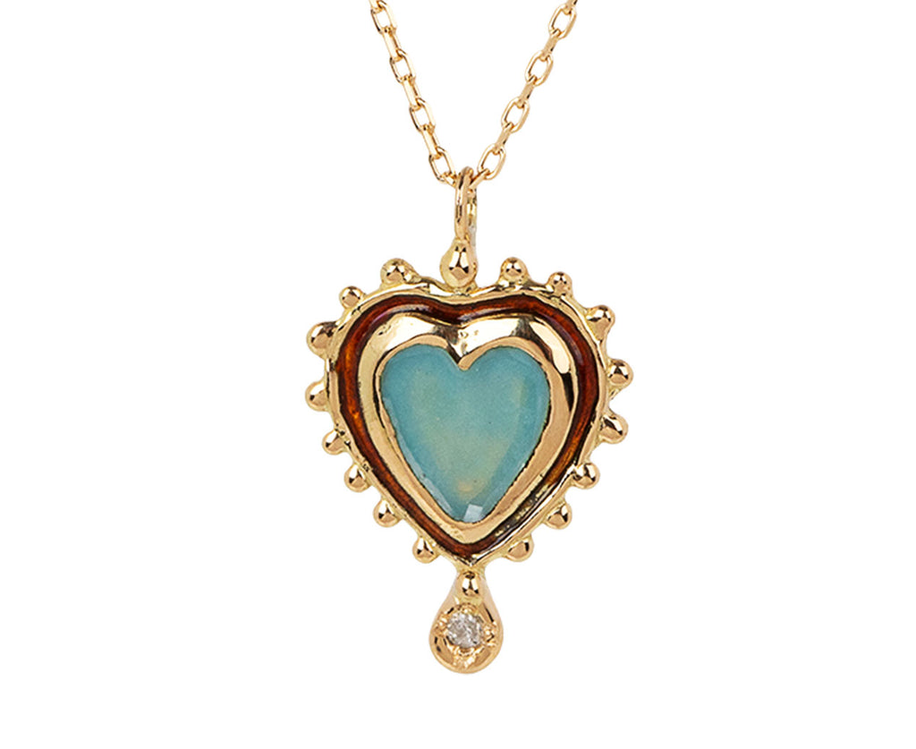 Rusty Thought Light Blue Enamel Heart Pendant Necklace Close Up