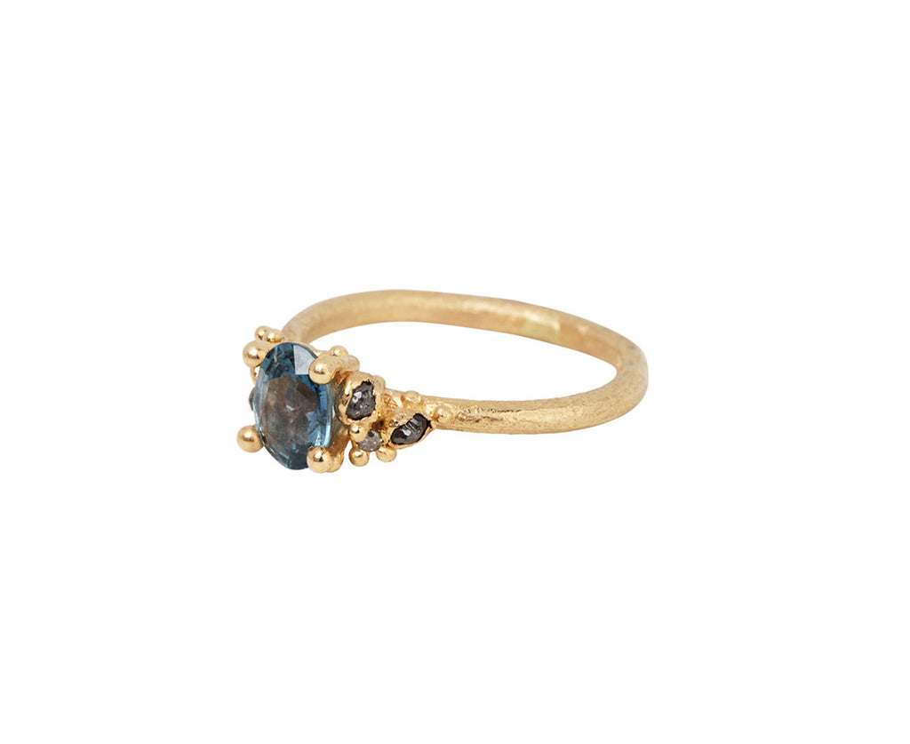 Ruth Tomlinson Blue Sapphire and Gray Diamond Solitaire Ring Side