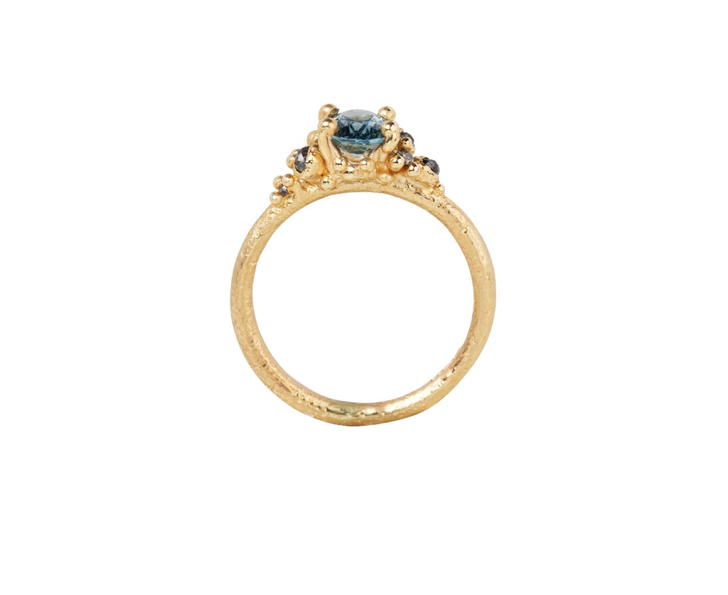 Ruth Tomlinson Blue Sapphire and Gray Diamond Solitaire Ring Top
