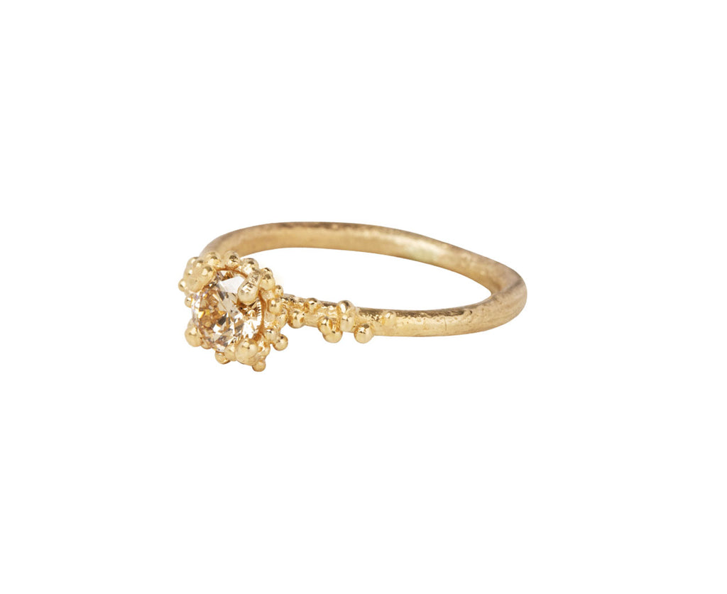 Ruth Tomlinson Champagne Diamond Gold Granules Solitaire Ring Side
