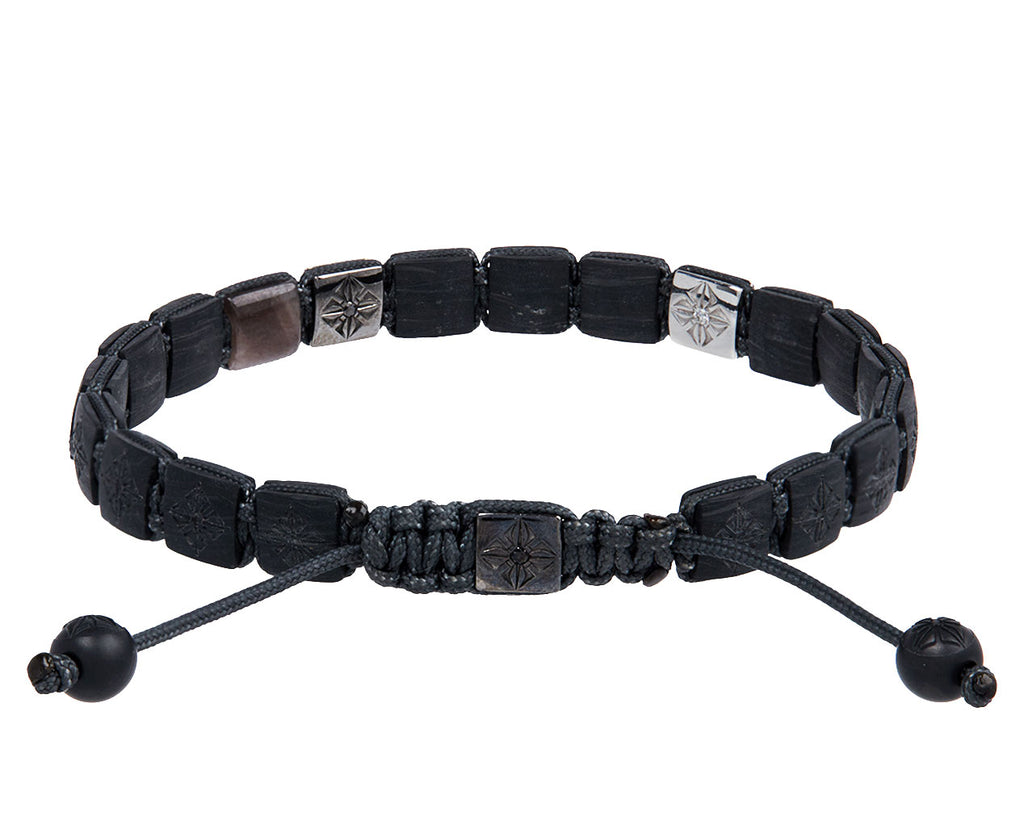Carbon Fiber, Black Diamond and Gray Sapphire Bead Bracelet