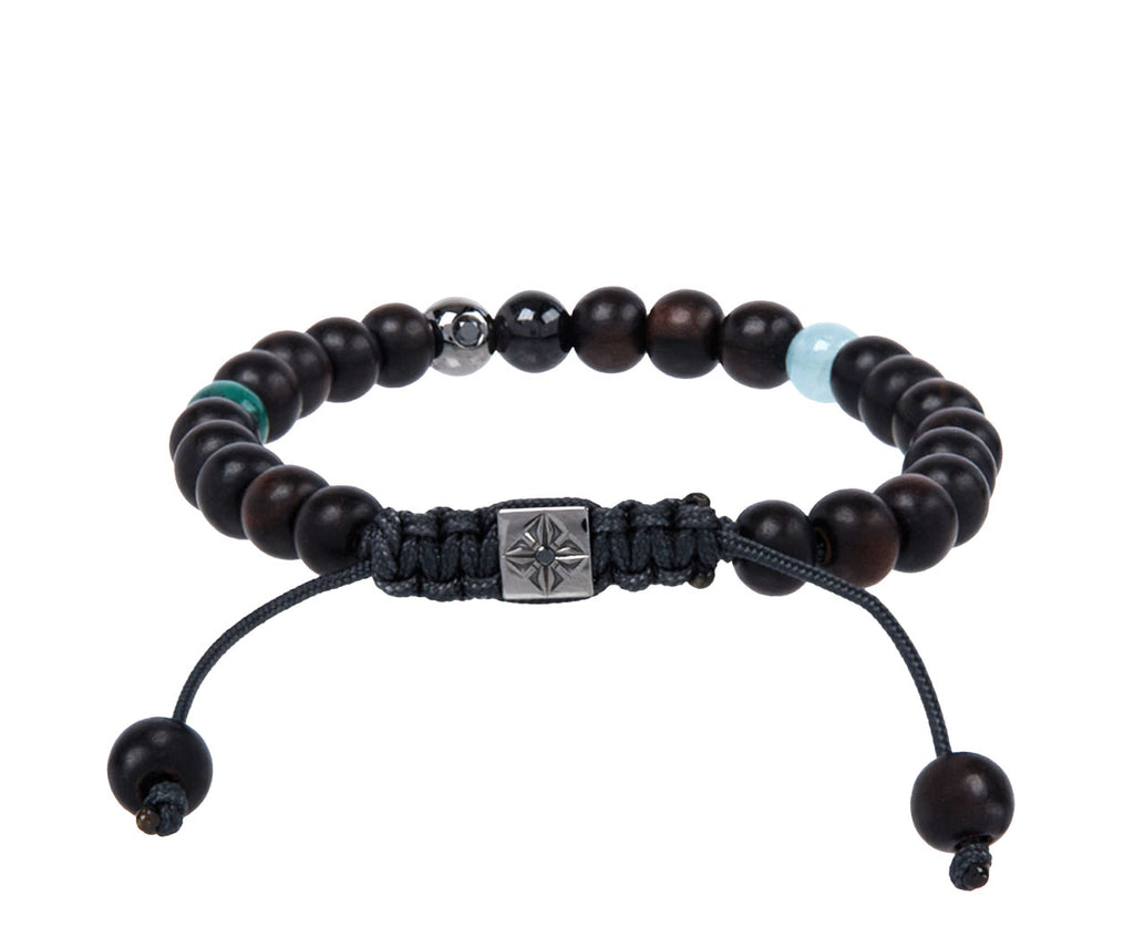 Ebony, Aquamarine, Emerald and Sapphire Bead Bracelet