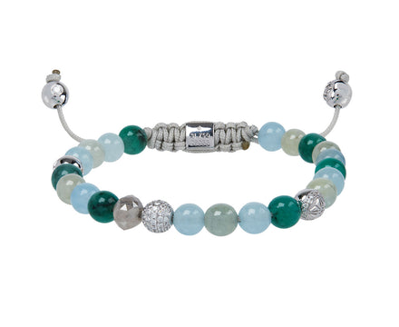 Green Sapphire, Emerald, Aquamarine, Gray Diamond Bead Bracelet