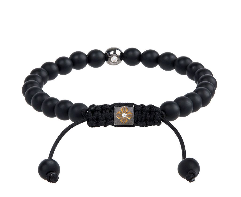 Shamballa Jewels Onyx Black Rhodium Yellow Gold Diamond Bead Bracelet