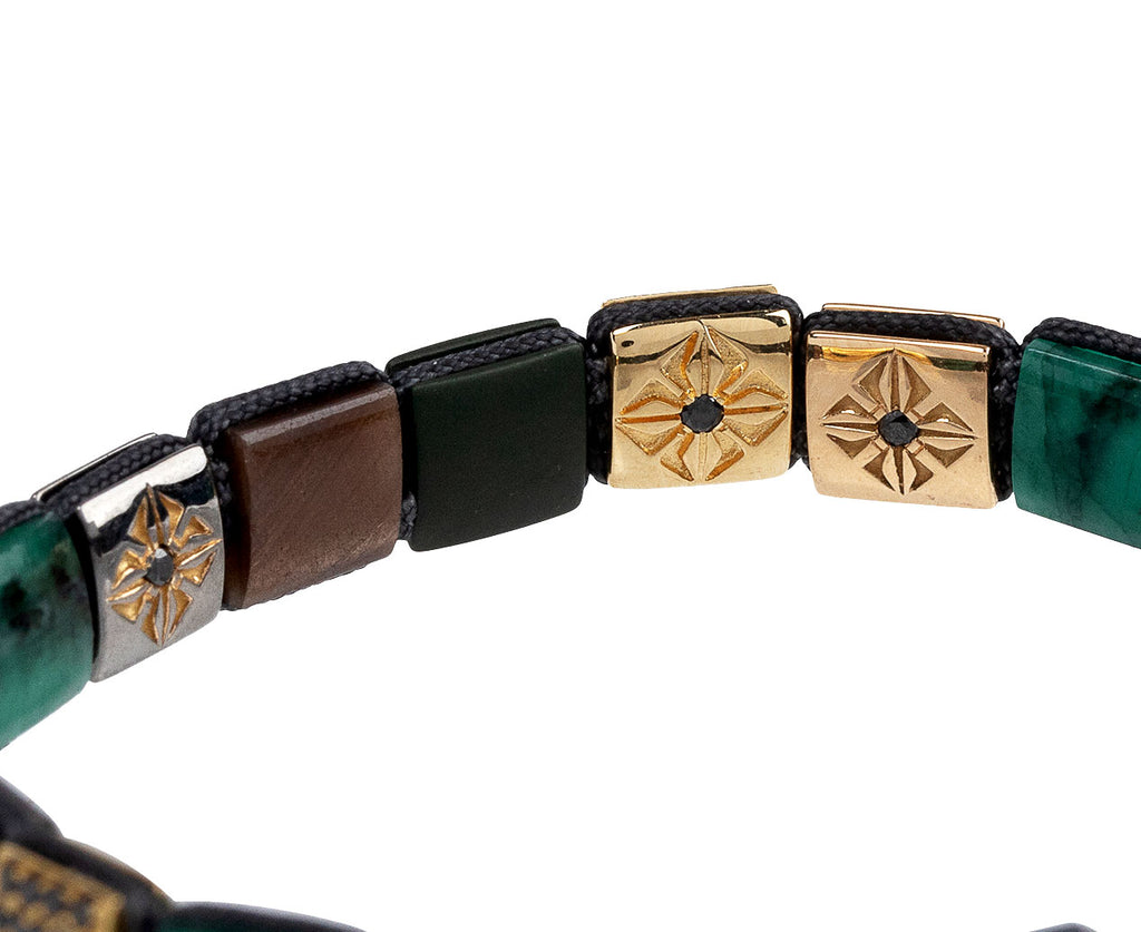 Shamballa Jewels Ceramic, Sapphire, Emerald and Yellow Gold Bead Bracelet  Close Up Inside