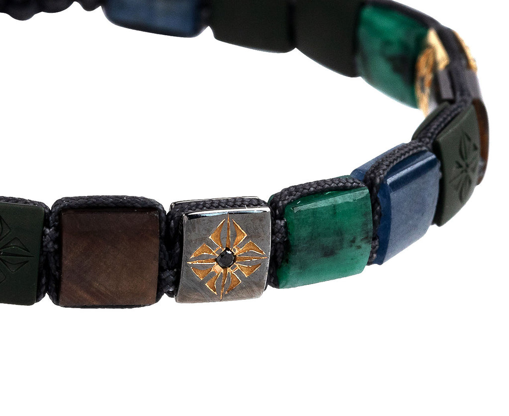 Shamballa Jewels Ceramic, Sapphire, Emerald and Yellow Gold Bead Bracelet   Close Up Right Side