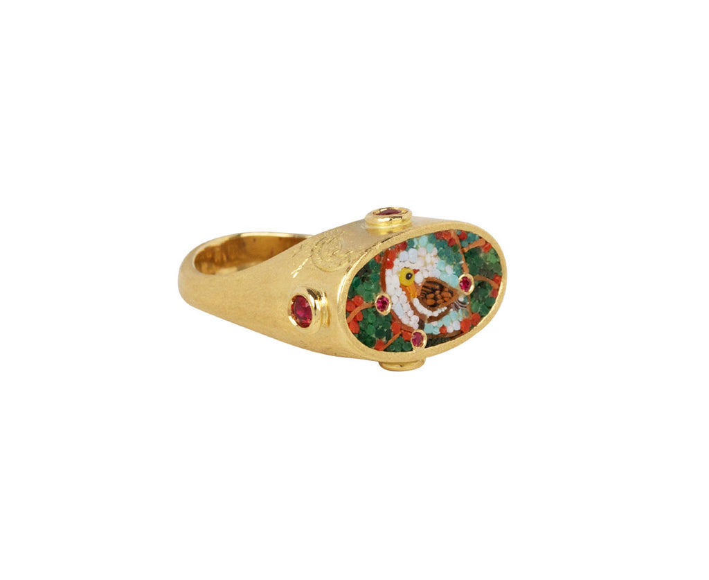 Le Sibille Micromosaic Bird Ring Side View