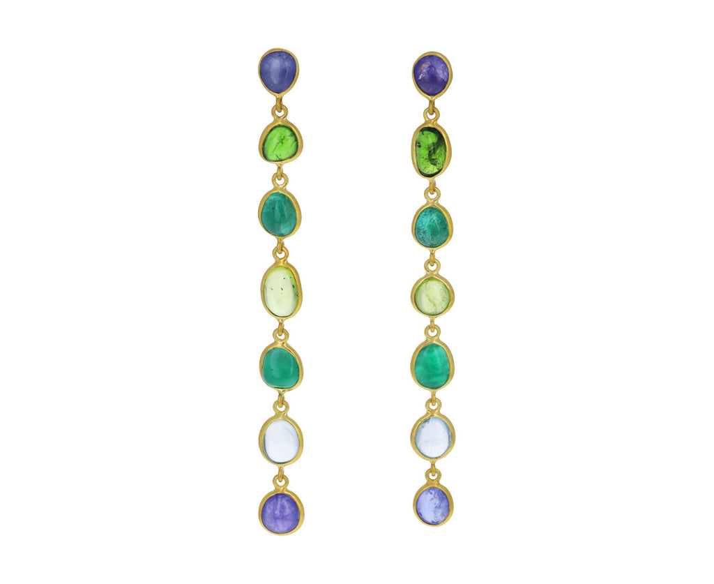 Blue and Green Seven Stone Dangle Earrings
