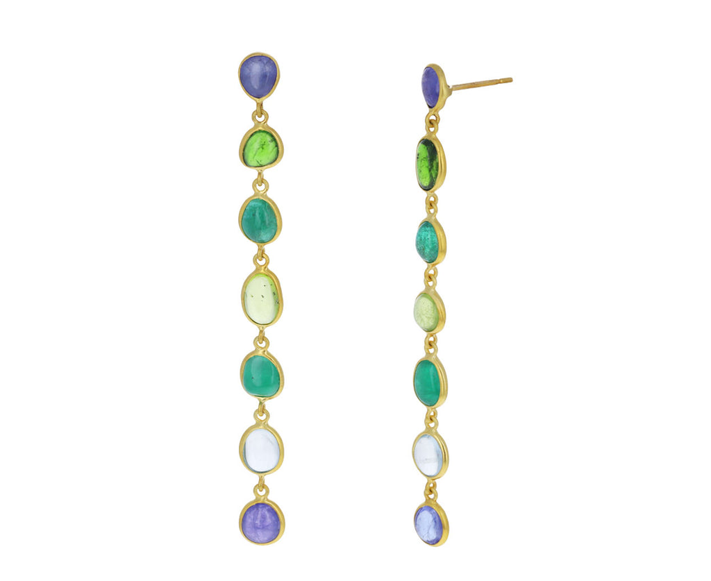Blue and Green Seven Stone Dangle Earrings
