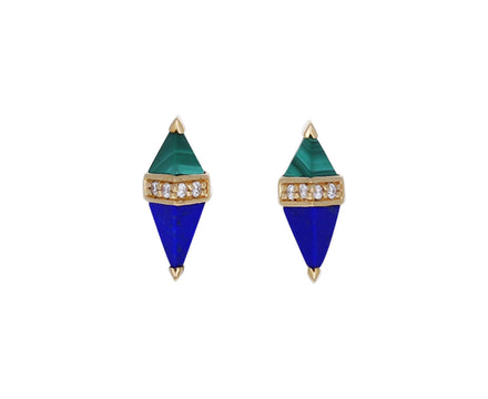 Lapis, Malachite and White Diamond Pietra Stud Earrings - TWISTonline 