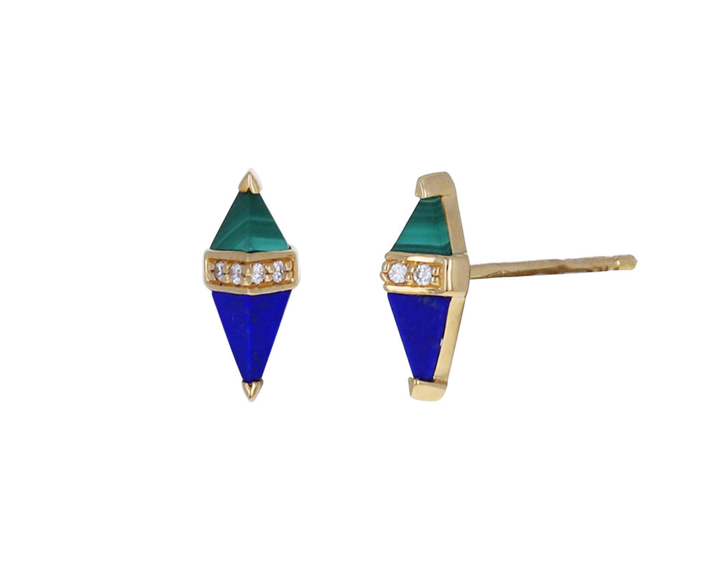 Lapis, Malachite and White Diamond Pietra Stud Earrings
