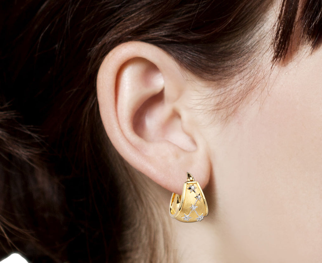 Sorellina Gold Constellation Diamond Empress Hoop Earrings Profile Close Up
