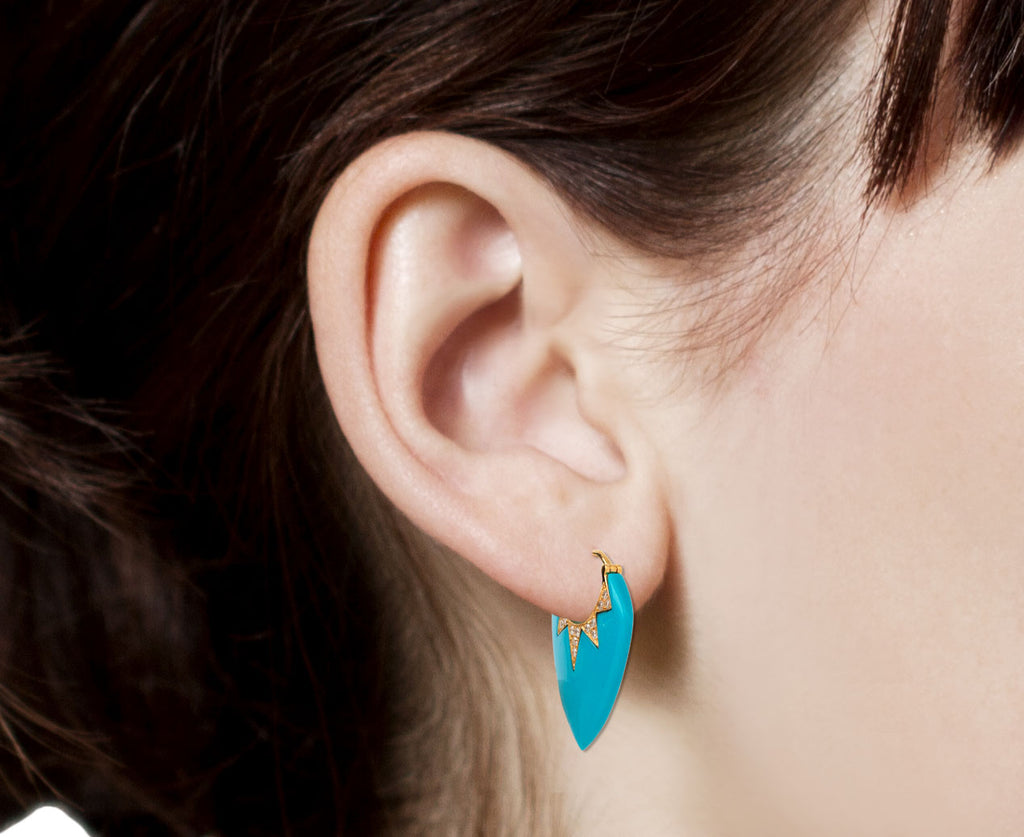 Turquoise and Diamond Guitar Pick Earrings