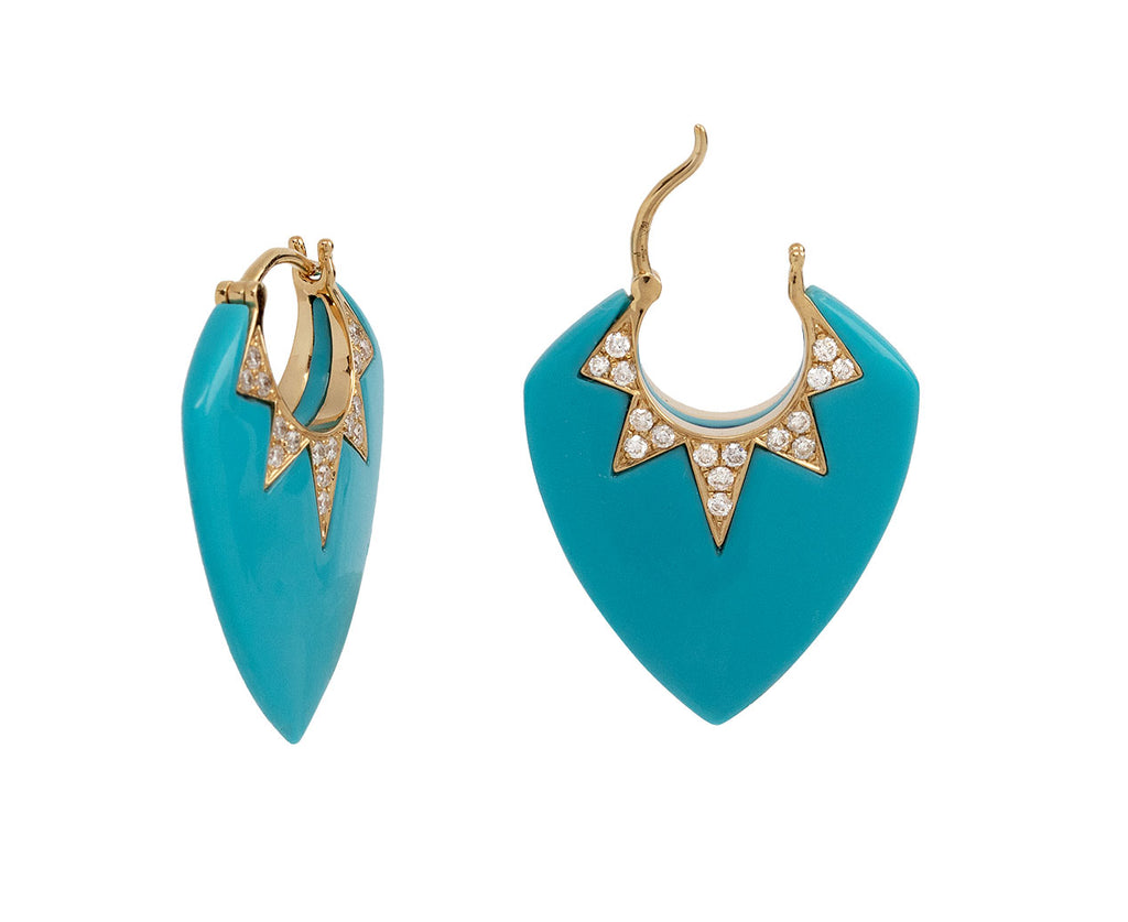 Turquoise and Diamond Guitar Pick Earrings