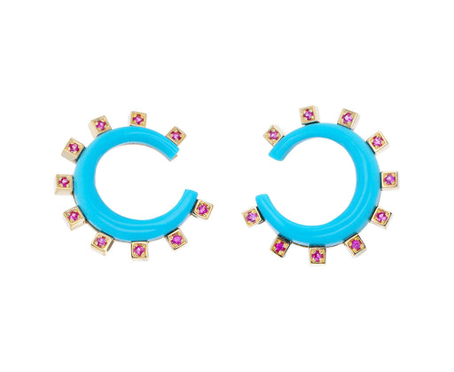 Turquoise and Pink Sapphire Monroe Mini Crescent Earrings