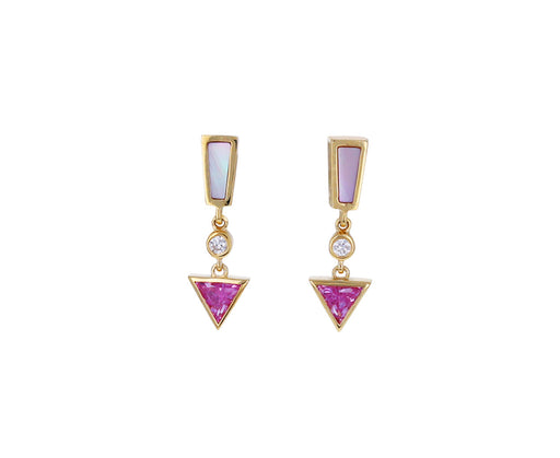 Pink Mother-of-Pearl and Sapphire Arrow Dangle Earrings