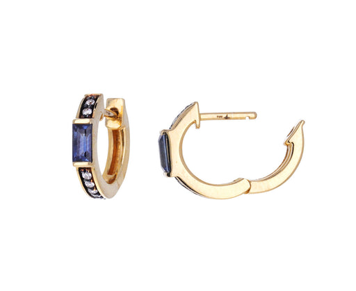 Otto Blue Sapphire and Diamond Huggie Hoops